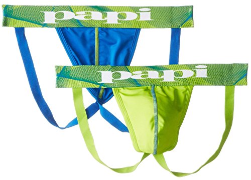 Papi Men's 2-Pack Microfusion Performance Jock Strap, Green/Blue, Small