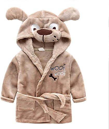 WZFuture Kids Little Boys Girls Coral Fleece Bathrobe Unisex Kids Robe Pajamas Sleepwear (1-2T(suggested Age), Brown Dog)