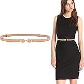 ALAIX Women's Leather Skinny Belt for Dress Adjustable Thin Waist Belt for Lady Waistband with Golden Buckle