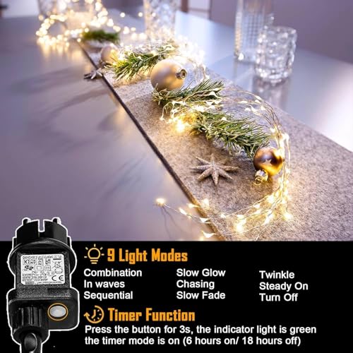 Joycome 2 m 400 LED Waterfall Lights with Plug, 8 Lighting Modes Light Chain, IP65 Waterproof Decorative String Lights for Christmas Garden Party Wedding (Warm White)
