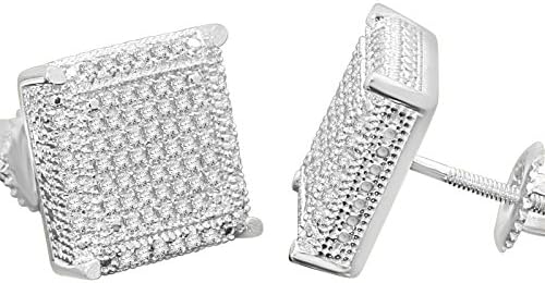 .63 Carat Mens Womens 12 mm Real Diamonds Sterling Silver with Rhodium Plating Earrings Studs