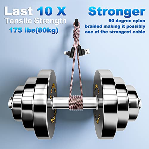iPhone Charger 10FT 90 Degree Lightning Cable [Apple MFi Certified] 3 Pack iPhone Cable Right Angle Nylon Braided iPhone Cord Compatible with iPhone14/13/12/11/Pro Max/Pro/XS/X/8/7/iPad(10Feet)
