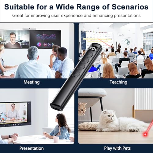 Presentation Clicker Wireless Presenter, 2.4GHz Remote Control USB Power Point Clicker Red Laser Pen with Hyperlink & Volume Control LED Display Slideshow Pointer for Keynote Laptop Computer Office