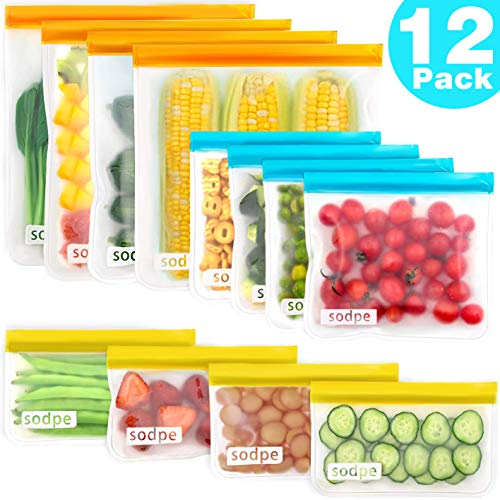 Reusable Storage Bags, SODPE BPA FREE Freezer Bag, 4extra big lunch bag