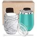 THILY Stainless Steel Stemless Wine Glasses 12 oz Vacuum Insulated Wine Tumbler with Lid and Straw, Reusable, Keep Cold & Hot for Drinks, Coffee, Cocktails, 2 Pack(Teal + Marble)