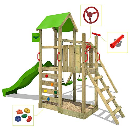 FATMOOSE Spielturm Klettergerüst MagicMango Move mit Schaukel & apfelgrüner Rutsche, Outdoor Kinder Kletterturm mit… – Bild 4
