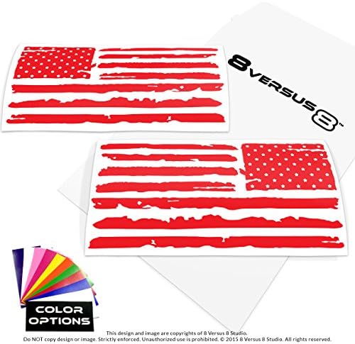Distressed Flag Decal Sticker - Quantity: 2 - Indoors or Outdoors - Cars, Laptops, Walls, Windows, etc. (6.5" wide x 3.2" tall, Red)