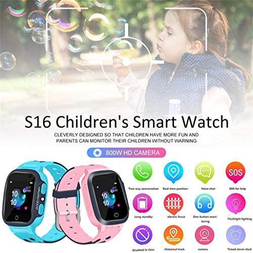 Aobiny Smart Watch for Kids,S16 Kids GPS Tracker Smart Watch Telephone SOS Anti-Lost OLED Display Wristwatch,Toys Video Games Girls Boys (Pink)