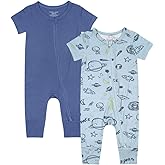 Teach Leanbh Baby Boys Girls 2 Pack Bamboo Viscose Pajamas 2 Way Zipper Short Sleeve Romper Jumpsuit Sleep and Play
