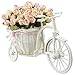 JAROWN Artificial Flowers with Vase Basket Silk Rose Bicycle Stand Fake Bouquets for Home Office Decoration(White Pink)