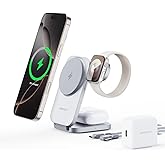 AMEGAT MagFusion Z 3-in-1 Charging Station Compatible with MagSafe, 15W Wireless Charger Foldable Qi2 Certified, Magnetic Charger for iPhone 17/16/15/14/13/12, AirPods 4/3/2/Pro, Apple Watch, Silver