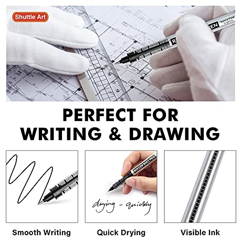 Shuttle Art Rollerball Pens, 10 Pack Black Liquid Ink Pens, 0.5mm Extra