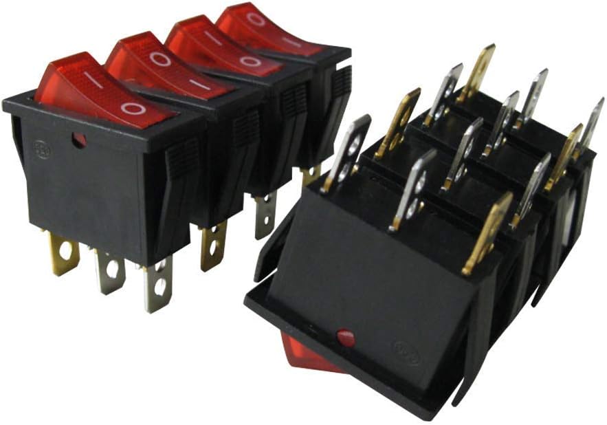 Taiss/8Pcs Rocker Toggle Switch Red Light Illuminated On/Off SPST 3 Pin 2 Position KCD3 Snap AC 250V 125V/20A KCD3-101N-R - Image 3