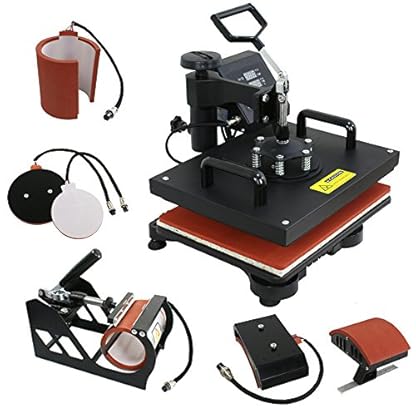 F2C Pro 5 in 1 Swing-Away Digital Transfer Sublimation Heat Press Machine Hat/Mug/Plate/Cap/T-Shirt Multifunction New Black((5 in 1 Swing Away)