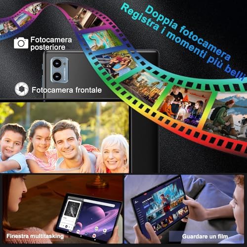 2026 Tablet Android 15 Octa Core con 64Go RAM + 2To TF Tablet 10 Pollici | 5G + 2.4G WiFi | FHD | GMS | Bluetooth 5.0 | 8MP + 5MP | Tipo C, Tablet Touch con custodia, Tastiera e Mouse - Nero