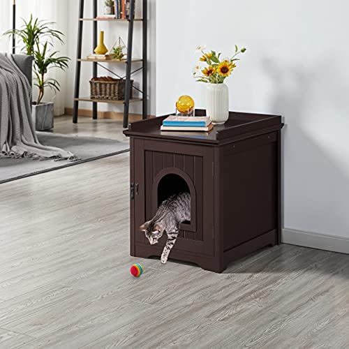 Yaheetech Cat Litter Box Enclosure with Single Door & Side Towel Bar
