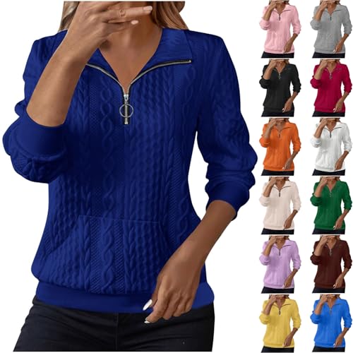 Women's Clothing Jumpers for Women UK Sweatshirts for Women UK Cable Knit Jumpers Lapel Half Zip Pullover Ladies Thermal Sweatshirt Winter Autumn Sweaters Long Sleeve Tops Warm Tunic (Blue #1, L)
