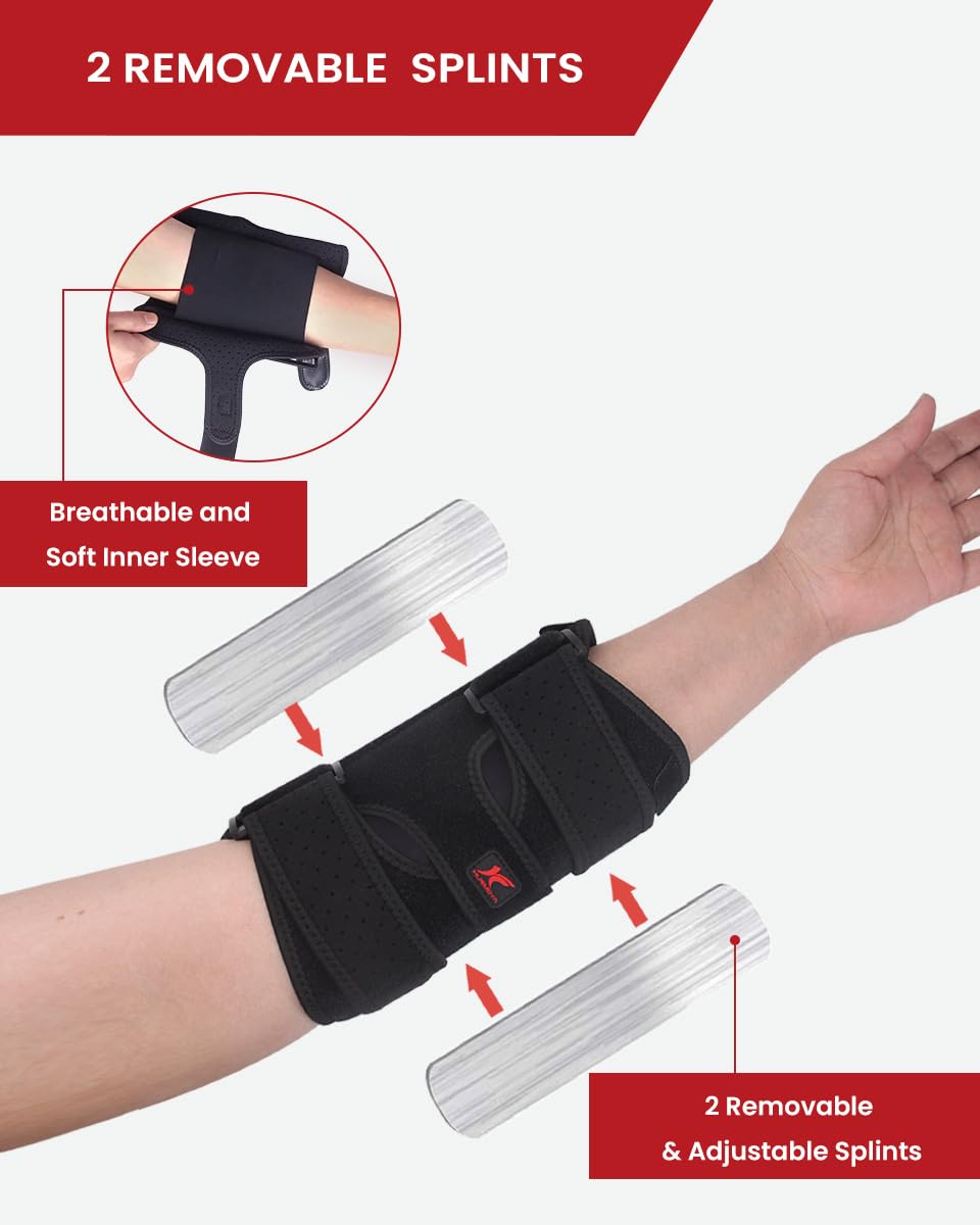 Hurmoya Elbow Brace Comfortable Night Sleep, Cubital Tunnel Syndrome, Ulnar Nerve Entrapment with Compression Sleeve Immobilizer, 2 Removable Metal Splints Pain Relief for Men and Women (M)