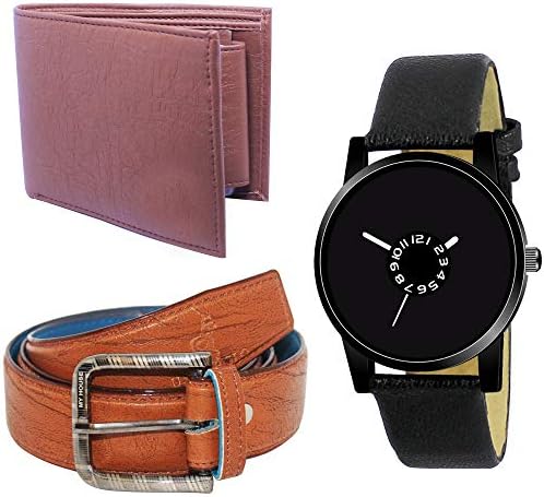 Xforia Stylish Combo Set of Black & Brown Men's Leather Belt, Wallet & Watch - XF_WBW_185