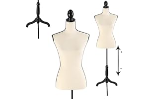 PETUPPY Female Dress Form, 52-64 Inch Adjustable Mannequin Dress Forms for Sewing, Mannequin Torso Jewelry Display Wood Tripod Stand Clothing Forms,Beige