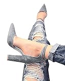 Huiyuzhi Womens Chunky Ankle Strappy Sandal Pointed Toe High Heels Grey 7.5 B(M) US