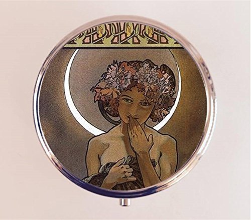 Alphonse Mucha Pill box Pillbox Case Holder Stash Box Art Nouveau Moon Goddess Crescent Boho Gypsy