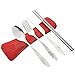 4 Piece Stainless Steel (Knife, Fork, Spoon, Chopsticks) Lightweight, Travel / Camping Cutlery Set with Neoprene Case (Red(4 piece))