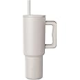 Simple Modern 40 oz Tumbler with Handle and Straw Lid | Leak-Proof Insulated Stainless Steel Water Bottle Travel Mug Cupholder Use | Gifts for Women Men Him Her | Trek Signature | Almond Birch