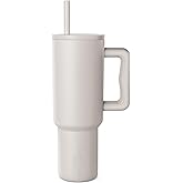 Simple Modern 40 oz Tumbler with Handle and Straw Lid | Leak-Proof Insulated Stainless Steel Water Bottle Travel Mug Cupholder Use | Gifts for Women Men Him Her | Trek Signature | Almond Birch