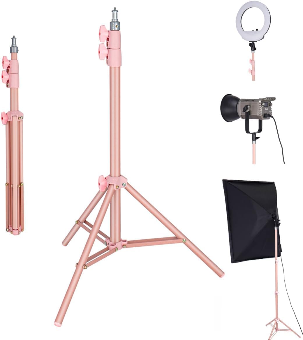 Koolehaoda 160cm Light Stand with ballhead and Mobile phone holder Portable Lighting Tripod Stand for Video Recording Videography Live Streaming (Pink)