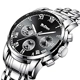 Watch,Mens Watches,Mens Luxury Fashion Stainless Steel Waterproof Chronograph Quartz Analog Wrist Watch … (SilverBlack)