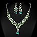 FAYBOX Glamorous Crystal Rhinestone Beading Necklace Earrings Wedding Jewelry Sets Emerald