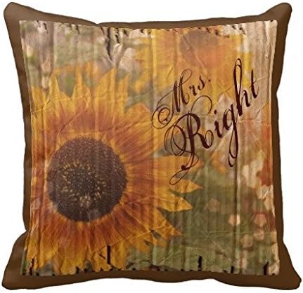 Vintage Rustic Yellow Sunflowers Mrs Right Pillow Case 18x18