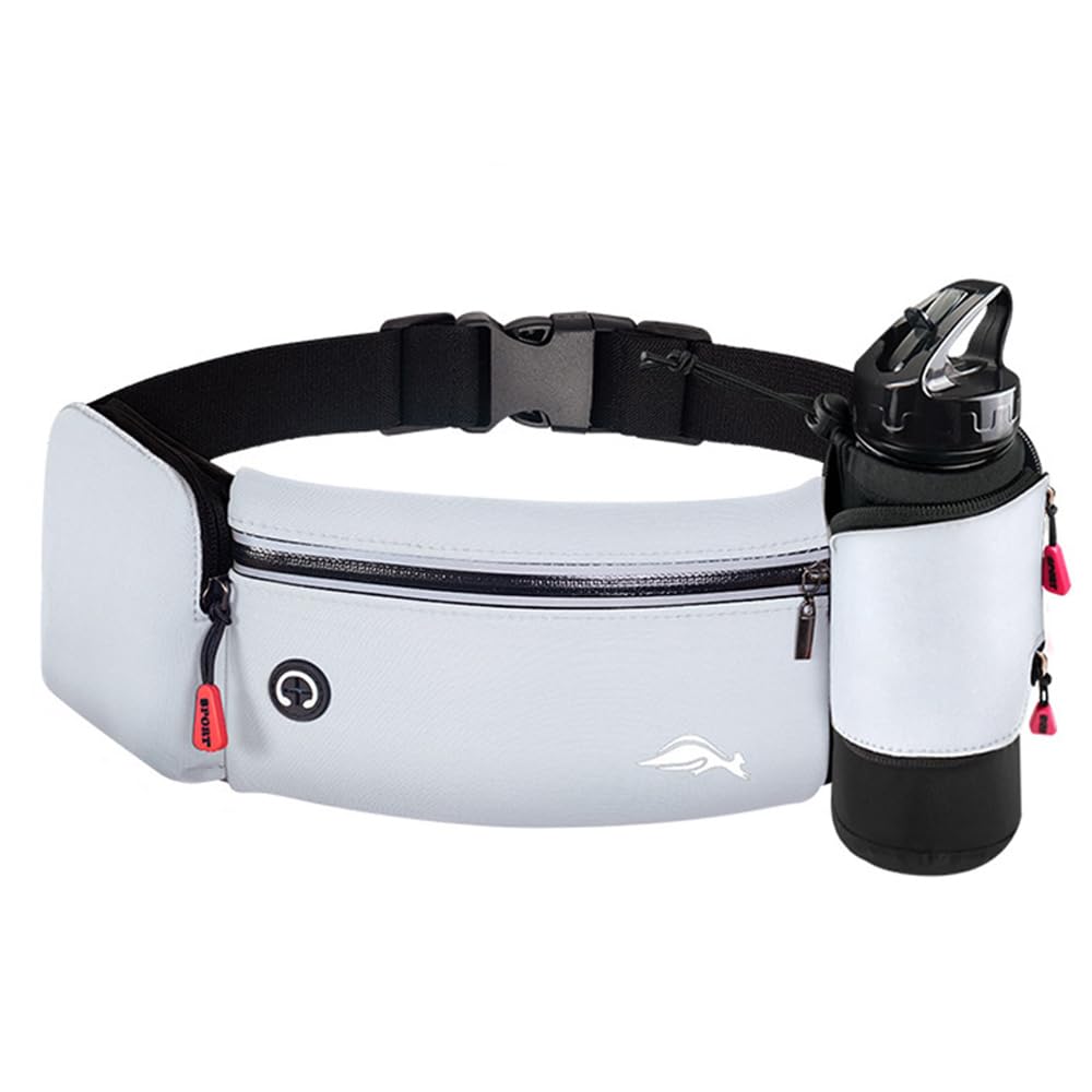 DZOZO Running Belt Bag with Foldable Water Bottle Holder Large Pocket Water Resistant Fanny Waist Pack Bumbags Waist Fanny Pack Sport Fanny Pack Water Bottle Holder for Jogging
