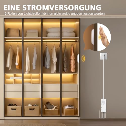 AIMENGTE COB LED Strip 1m, 6 Rolls 12V Warm White Acoustic Panels COB LED Strip Cuttable, with touch and hand sweep dimmer switch, for wine cabinets, shelves, cabinets