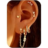 PARIVEA Small Gold Hoop Earrings for Women Hypoallergenic 14K Gold Plated Stud Huggie Earring Sets for Multiple Piercing Dainty Cute Earring Stacks Cartilage Studs Trendy Gold Jewelry Gifts
