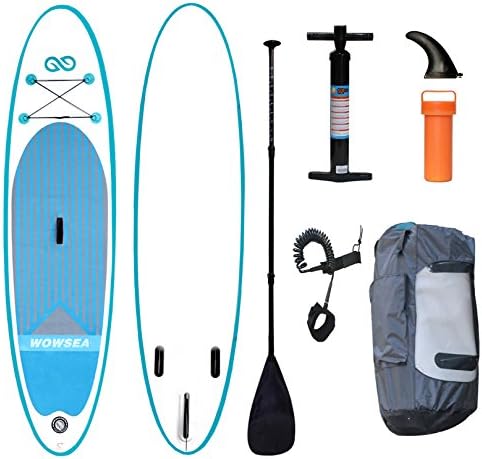 WOWSEA Inflatable Stand Up Paddle Board Together with Adjustable Carbon Fiber Sup Paddle, Travel Backpack, Repair Cylinder,Tyre Pump &amp; SUP Leash,Size 125 x 32 x 6 inch