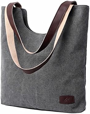 SELECTIA Women's Heavy Duty Durable Cotton Canvas Tote Shoulder Bag for Women Men School Bag Washable Unisex with zipper bulk organizer insert canvas with pockets and wallet set art supplies 1 (Gray)
