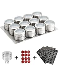 12 Magnetic Spice Tins,Stainless Steel Spice Jar Containers With Wall Mounted Spice Jars Organizer,New Magnetic Spice Jar,Includes 120 Labelling Stickers.