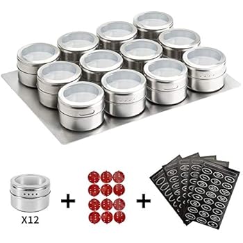 12 Magnetic Spice Tins,Stainless Steel Spice Jar Containers With Wall Mounted Spice Jars Organizer,New Magnetic Spice Jar,Includes 120 Labelling Stickers.