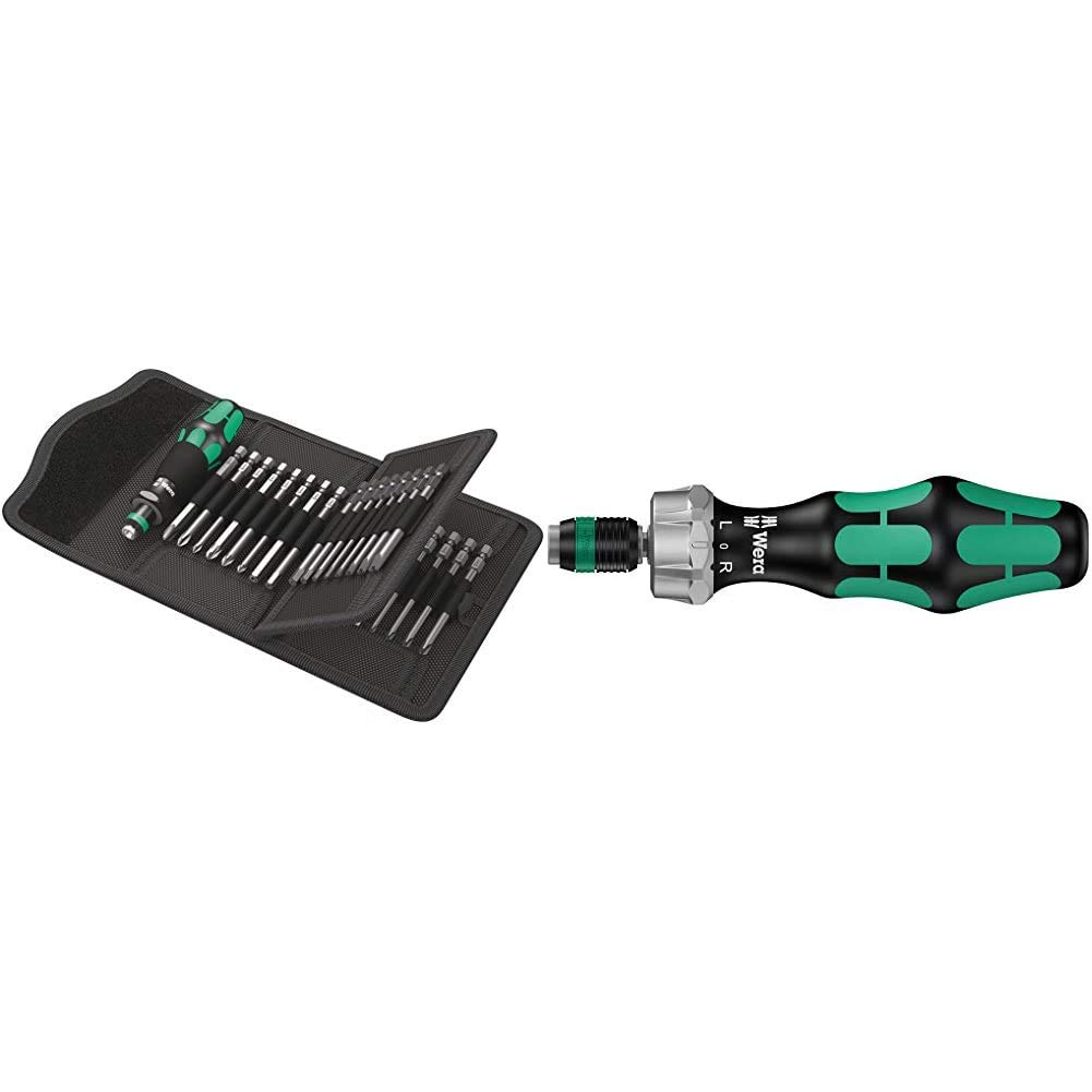 Wera 05059297001 62 Bitholding Screwdriver Set with Bits in Pouch, 33 Pieces & 05051461001 1/4 x 142 816 RA Ratchet Screwdriver - Silver