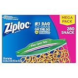 Ziploc Snack Bags, Easy Open Tabs, Ideal for Packing Cookies, Fruits, Vegetables, Chips and More, 280 Count