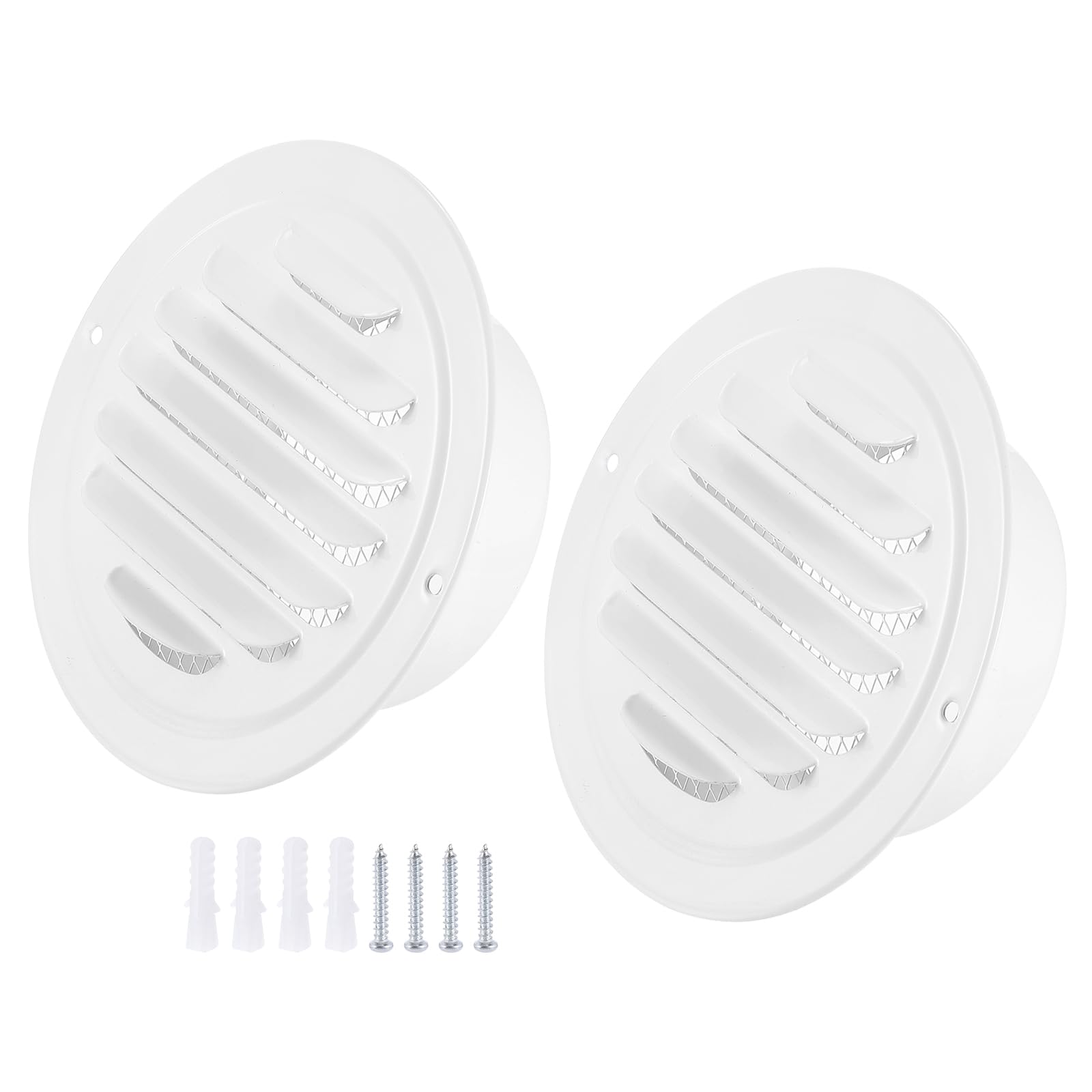 PATIKIL 4" Round Air Vent Cover, 2pcs 304 Stainless Steel Louvered Wall Inlet Outlet Grill Screen Mesh Ducting Soffit Vent with Screws for Ventilation, White