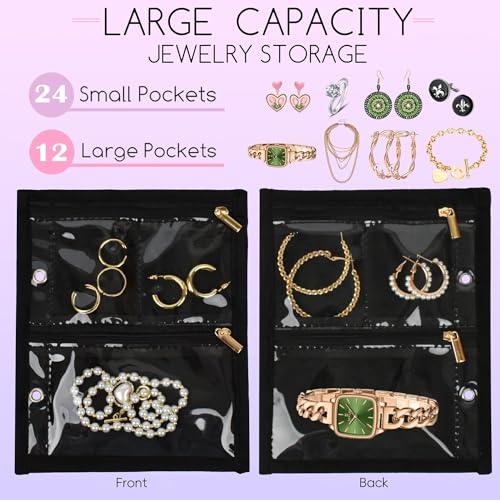 Travel Jewelry Organizer Case, Jewelry Bags with Clear Zipper & Velvet Pouch, Jewelry Storage Binder for Earrings, Rings, Necklaces, Bracelets – Portable and Compact for Travel & Everyday Use (Black)