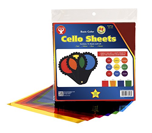 Hygloss Products Cellophane Squares - 48 Cello Sheets for Crafts, Gifts, and Baskets - 12 x 12 Inch, Primary Colors