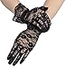 Deceny CB Short Lace Gloves for Women Wrist Length Floral Gloves for Wedding (Black)