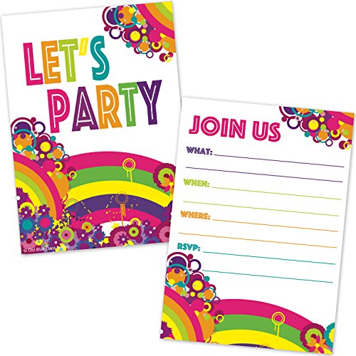 Old Blue Door Invites Colorful Retro Rainbow Art Splash Party Invitations for any occasion - Kids or Adults Birthday, Art Party, Teen Party, Surprise Party, Baby Shower (20 Count with Envelopes)