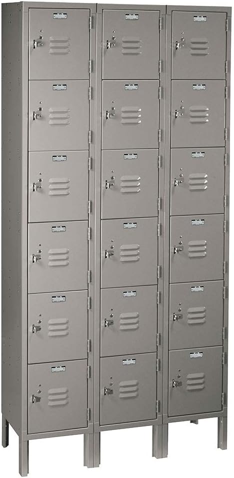 ValTec Six Tier 3 Wide 36" W x 12" D x 78" H Assembled Metal Locker DDVT56043SU - 18 Doors - Dove Gray - Steel Construction - Free Number Plates!