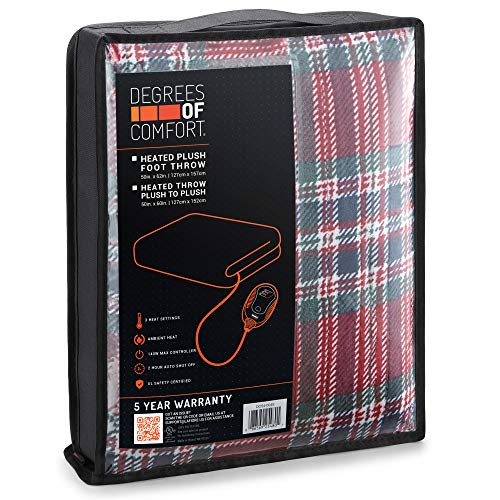 Degrees Of Comfort Electric Heated Throw Blanket Red Plaid 50 x 60 Lap Blanket for Office Or