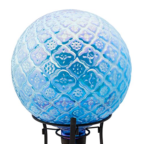 Truu Design, Embossed Gazing Ball with Metal Stand, 10 x 12 inches, Blue